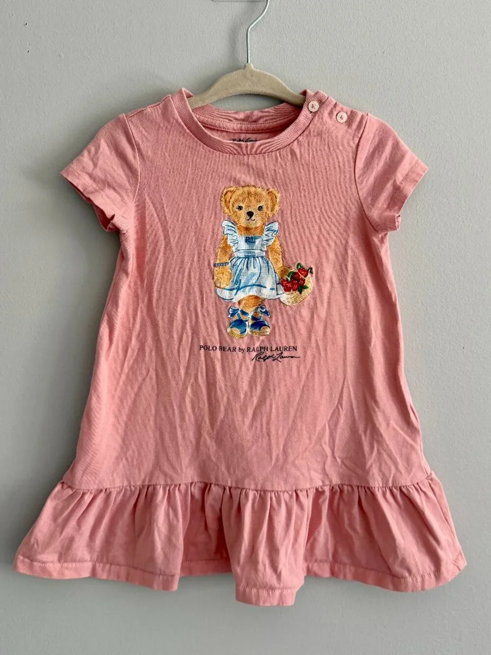 Ralph Lauren Polo Bear Pink Cotton Jersey Ruffle Dress Girls 12M